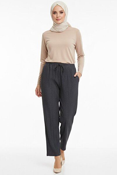 hadiora Women's Anthracite Elastic Waist Lace-Up Atlas Wide Leg Trousers