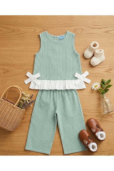 RÜYA KİDS Girl's Summer Holiday Outfit Laciel Paris 2-Piece Top and Bottom Set