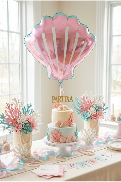 Partixa Pembe Deniz Kabuğu Midye Folyo Balon 52x54 cm Deniz Temalı Doğum Günü...