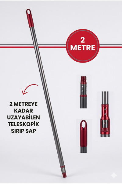 Primeaks 2 Metre Teleskopik Sap Kalın Metal Gri - 2M Uzayan Sırık Temizlik Sapı