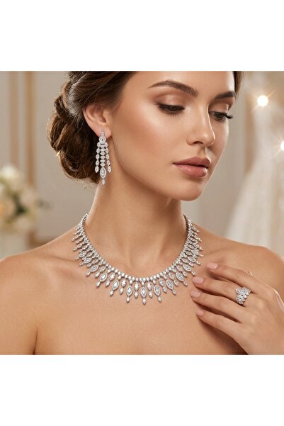 ILAN Luxury Zircon Diamond Alternative 4-Piece Bridal Set - Marquise Waterfal...