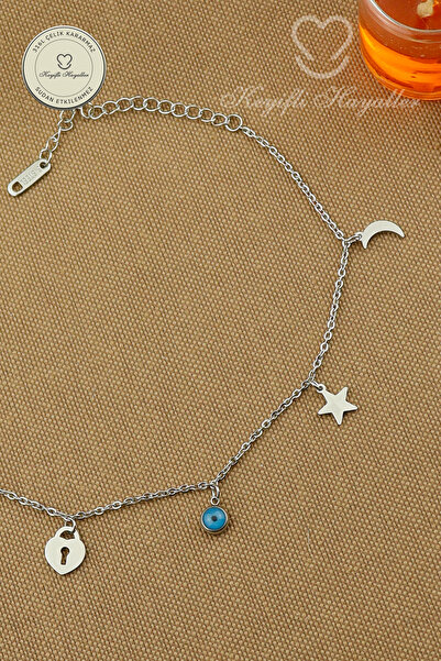 Keyifli Hayaller 316L Steel Anklet - Evil Eye Lock Heart Star Chain 316L Stee...