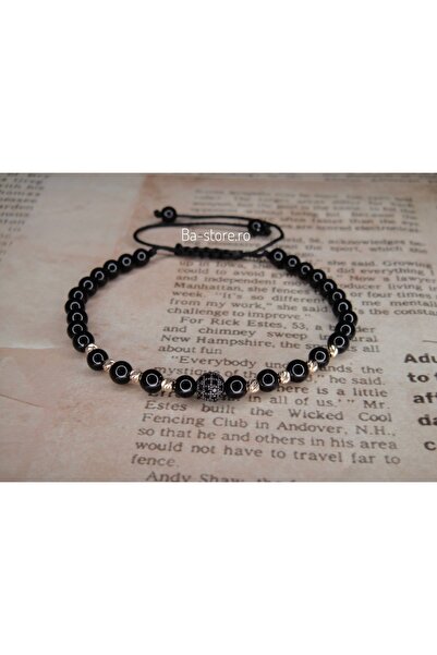 BASTORE Bratara cu bile din aur 14k si pietre onix
