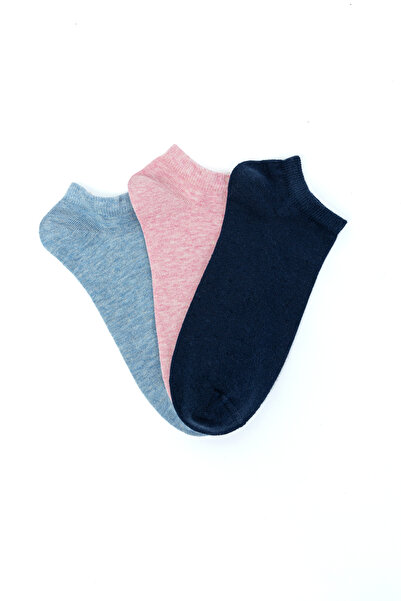 KNITON 3 Pairs of Women's Plain Booties Socks Combed Cotton Socks