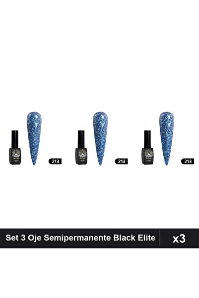 global fashion Set 3 Oje Semipermanente Black Elite 8ml, Manichiură UV/LED,