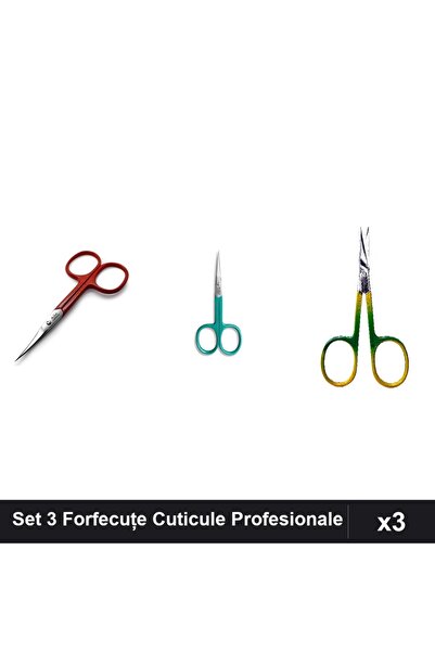 One Group Set 3 Forfecuțe Profesionale Cuticule One Group, Roșu Turcoaz, Mani...