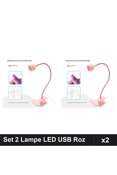 NAİLS Set 2 Lampe LED-Lanternă Unghii USB 3W Roz, Clemă Flexibilă Manichiură