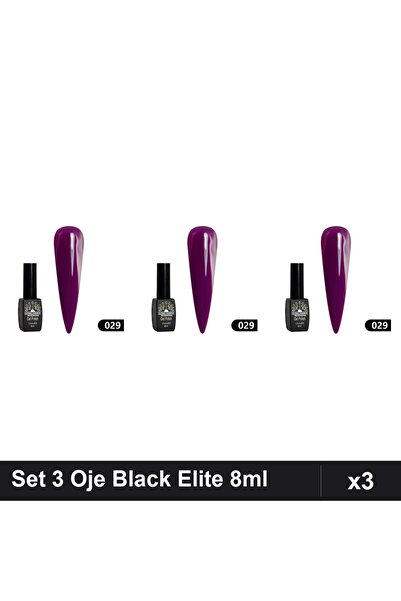 global fashion Set 3 Oje Semipermanente Black Elite 8ml, Manichiura UV/LED Pr...