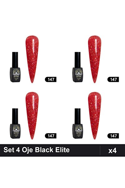 global fashion Set 4 Oje Semipermanente Black Elite 8ml, Manichiura UV/LED Pr...