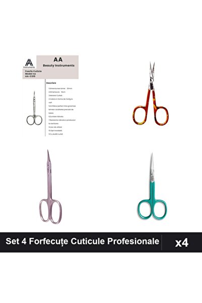 Makeup Set 4 Forfecuțe Profesionale Cuticule, Clești Unghieri Argintiu Turcoa...