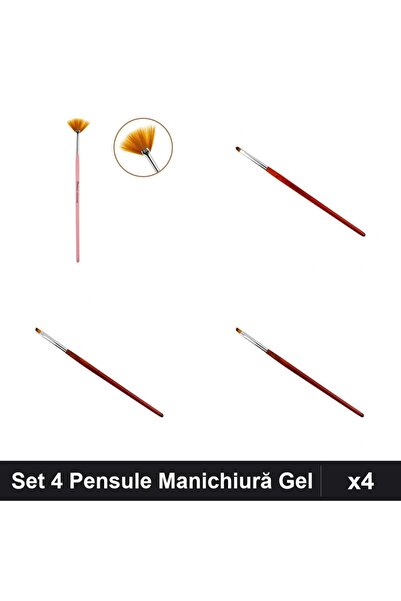NAİLS Set 4 Pensule Manichiură Gel, Evantai și Șanse Profesionale, Unghii Dec...