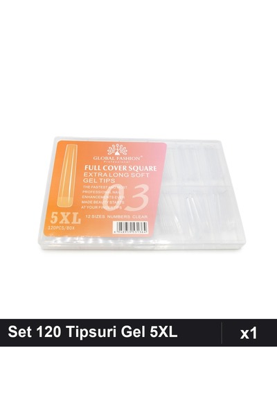 global fashion Set 120 Tipsuri Gel Extra-Lungi 5XL Pătrate, 12 Mărimi, Nr. 03...