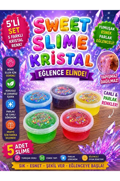ümit toys Sweet Slime Kristal 5’li Set – Parlak Şeffaf Yumuşak Esnek Slime Oy...