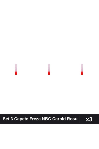NAİLS Set 3 Capete Freza Unghii NBC Carbid Flacara Scurta Rosu, Duritate Medie