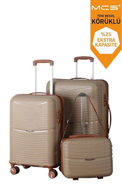 MÇS V379 AURA Y.ÜRETİM PP VALİZ 55 CM + 65 CM + MAKYAJ SİYAH SET