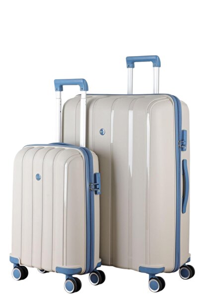MÇS V305 PP Y.ÜRETİM VALİZ 55 CM + 75 CM KEMİK/BEBE MAVİ SET
