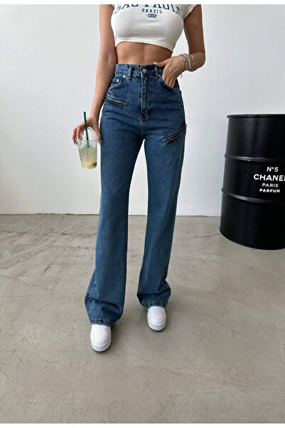 OEM Denim Long Pants - Wide Leg Jeans with Zipper Cutouts