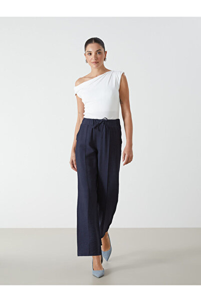 LC Waikiki Trendlucky Women's Textured Wide-Leg Pants with Elastic Waist and ...