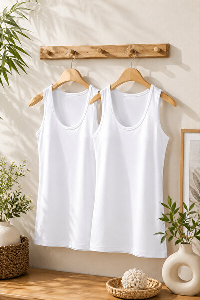 ROZELT Women's White Thick Strap Modal&Cotton 2-Piece Undershirt