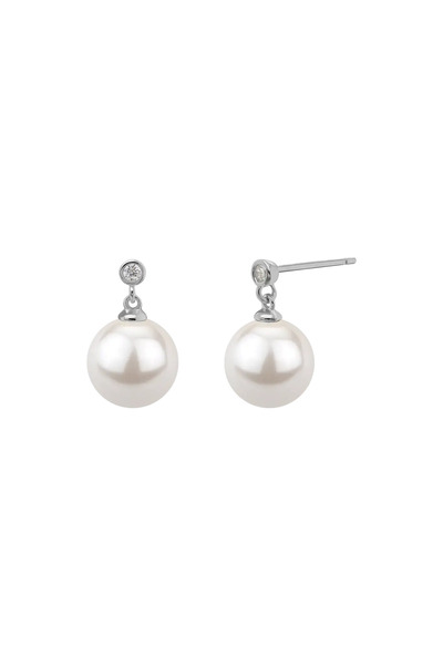 Lisa&Co. Cercei Argint Round Crystal&Pearl Drop Argint placat cu rodiu / Zirc...