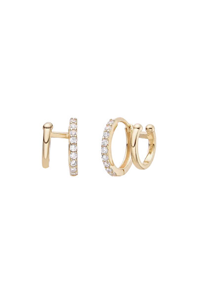 Lisa&Co. Cercei Argint Double Band Hugged Argint placat cu rodiu / Zircon / Alb
