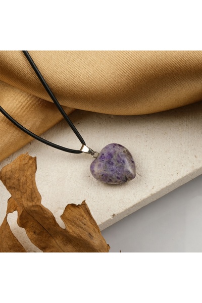 Liacharm Heart Cut Natural Stone Pendant - Purple Amethyst Quartz Luck and En...
