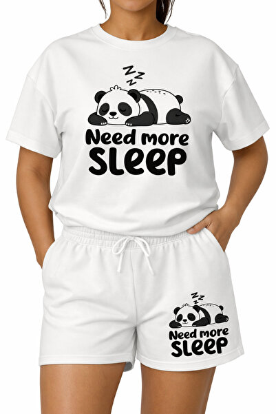 ALEYZA MODA Fashionable "Panda Sleep" Printed T-Shirt Sort Set for Women – Cu...