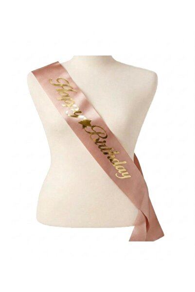 BEST PARTİ Happy Bırthday Yazılı Pembe Üzerine Gold Yazılı Kuşak