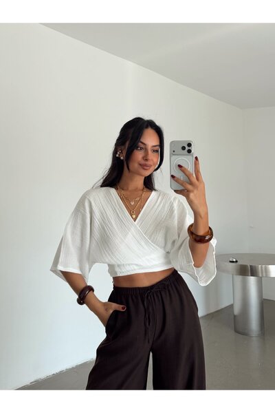 myd Bağlamalı Müslin Kimono Bluz - Beyaz