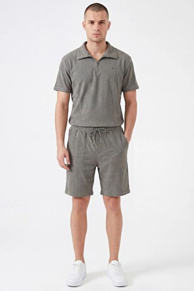 EXSPORT Troy Polo Collar Half Zipper Summer Men's Shorts Set
