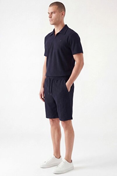 EXSPORT Troy Polo Collar Half Zipper Summer Men's Shorts Set