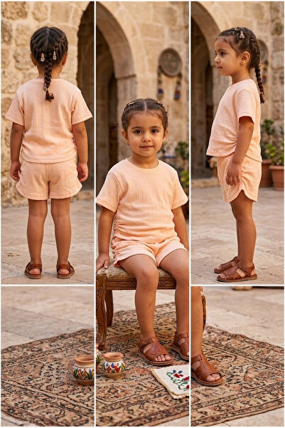 meyastore Girl's Shorts Set Crinkle Fabric