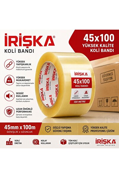 irişka koli bandı şeffaf 45 mm x 100 mt kopmayan güçlü ambalaj bandı 1 adet