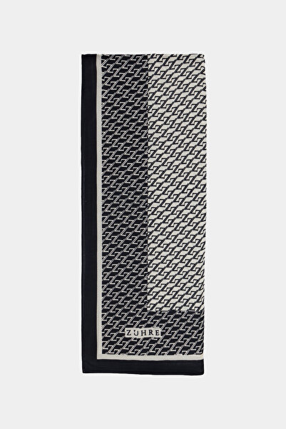Zühre Monogram Patterned Border Prime Black Shawl 0065