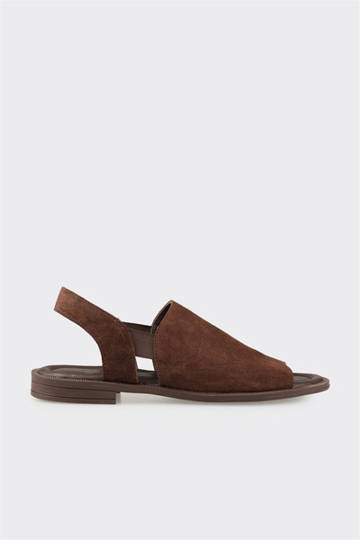 Elle Shoes Kahve Deri Kadın Düz Sandalet