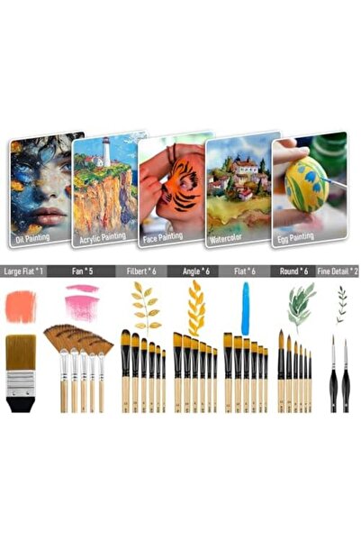 Yıldızan Tamgün 32 Piece Brush Set with Different Brush Tips Suitable for Gou...