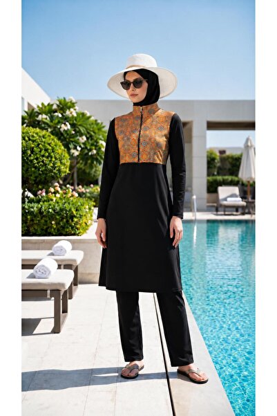 new ats Fully Covered Hijab Swimsuit with Ethnic Pattern 3-Piece Set Rimal