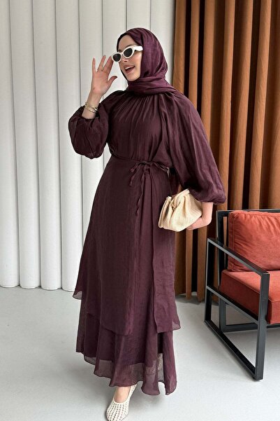 Modaensarbutik Elara Premium Balon Kol Etekli Tesettür Takım-BORDO