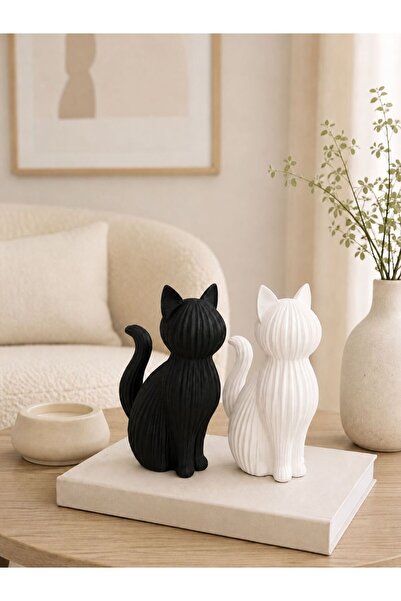 SYLVA CONCEPT Siyah & Beyaz Dekoratif Kedi Biblo Seti | Modern Minimalist Ev ...