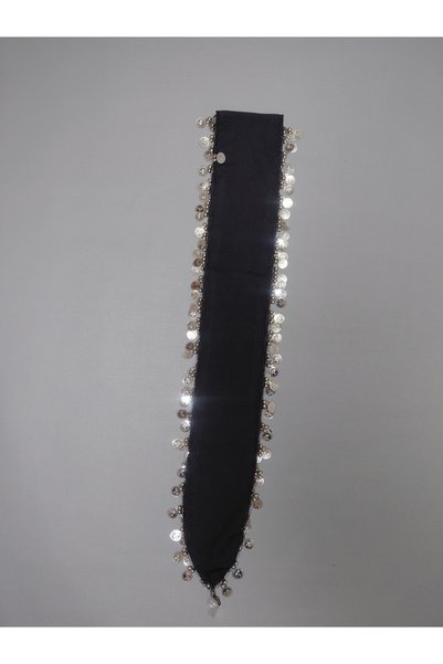 keşancım Black Plain Long Bandana with Silver Sequins