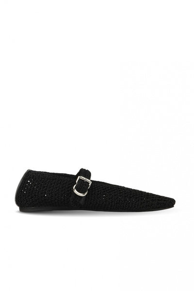 BUENO Black Knitted Women's Flat Sandals