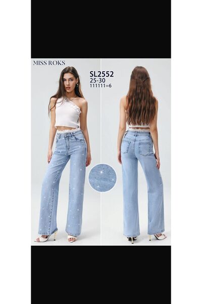 DENRA Blugi wide leg cu dantelă și strasuri