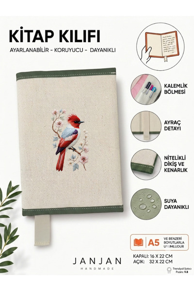 JANJAN NATURAL FABRIC omot za knjigu, perivi omot za knjigu, zaštitnik za knj...