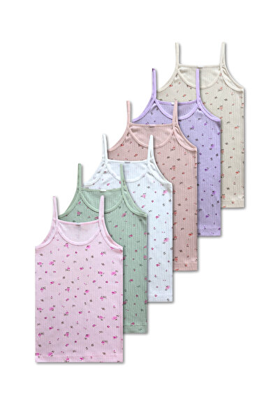 Panfilia 100% Cotton Girls' Spaghetti Strap F Corded Fabric Undershirt 6-Piec...