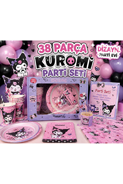 Dizayn Parti Evi Kuromi Temalı 38 Parça Parti Seti Doğum Günü Süsleri Tabak B...
