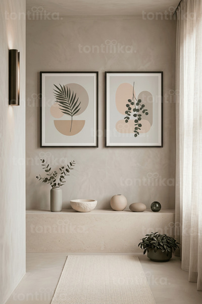 Tontilika Minimalist Doğa Botanik İki Parçalı 2'li Ahşap Çerçeveli Tablo Seti
