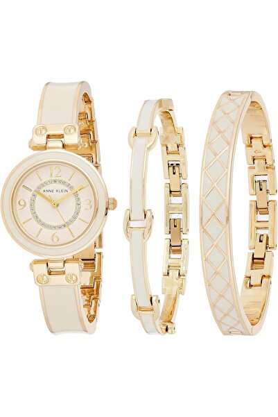 Anne Klein women's sparkling wristwatch set with studded bracelet, AK/3296, a...