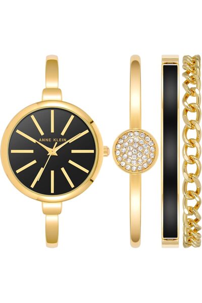 Anne Klein Women's Watch and Bracelet Set AK/1470, Analog, with Black Dial