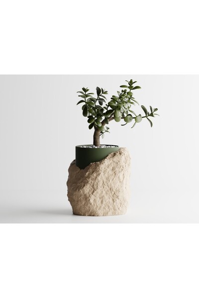 Tasarım Stratum Dekoratif Saksı - Taş Görünümlü Modern Bitki Saksısı 15 cm