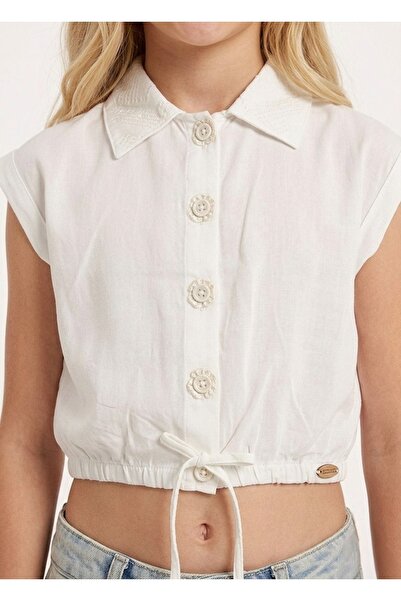 Çikoby Beli Rope Detailed Crop Voile Blouse